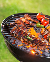 Tasty skewers on the grill.