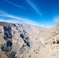 in oman  the old mountain gorge and canyon the deep cloudy  sky