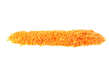 Red lentils isolated on a white