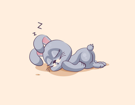 Rabbit17isolated Emoji character cartoon Gray leveret sleeps on the stomach sticker emoticon