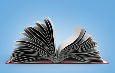open book 3d render on gradient background