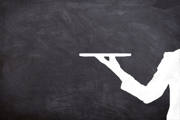 Hand drawn with chalk on blackboard  shows and offers