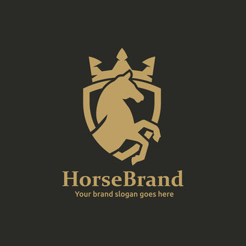 Horse in Shield with Crown on top for Hotel, Finance, investment, Sport Club or any Luxury image Business