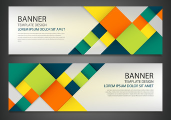 Obraz na płótnie Canvas Two banners with colorful squares. Business design template. Website template. Horizontal banners set. Vector