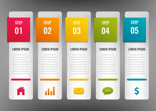 Infographic design template. Business concept with 5 options, parts, steps or processes. Vector