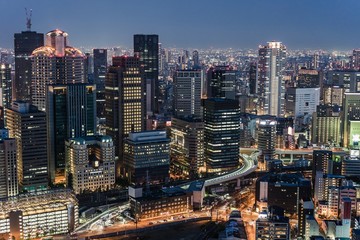 Fototapeta na wymiar The skyline of Osaka at night