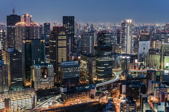 The skyline of Osaka at night
