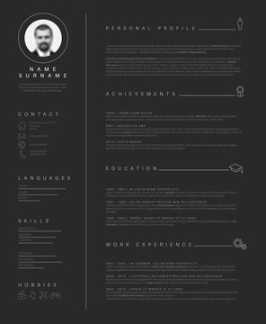 Minimalist dark resume cv template with nice typography