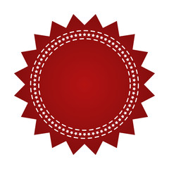 Embroidered red round ribbon stamp isolated on white. Can be used for banner, award, sale, icon, logo, label etc. Vector illustration