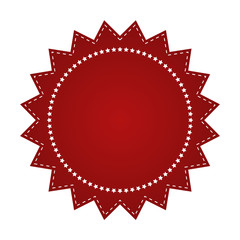 Embroidered red round ribbon stamp isolated on white. Can be used for banner, award, sale, icon, logo, label etc. Vector illustration