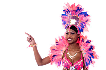 Female dancer pointing her index finger.