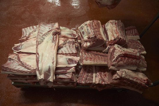 Prepared Joints Of Meat In Butchers Cold Store