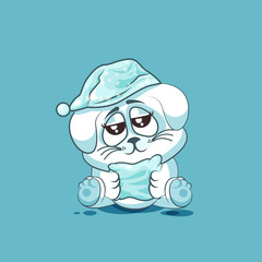 isolated Emoji character cartoon sleepy White leveret in nightcap with pillow sticker emoticon