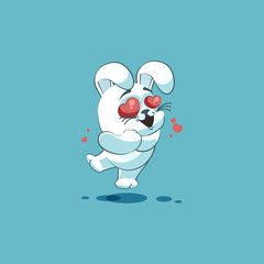 isolated Emoji character cartoon White leveret in love flying with hearts sticker emoticon