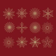 Naklejka na ściany i meble Set of 12 vector abstract snowflakes