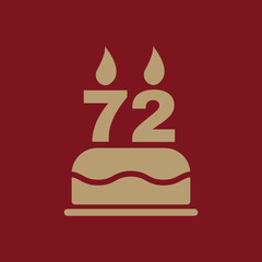 The birthday cake with candles in the form of number 72 icon. Birthday symbol. Flat