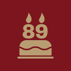 The birthday cake with candles in the form of number 89 icon. Birthday symbol. Flat