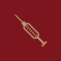 The syringe icon. Injector and hypodermic, preparation, medicine, vaccine symbol. Flat
