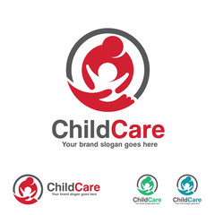 Child Care Logo, Mother and kid with Hand Symbol