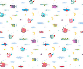 Monster Fly Fish seamless pattern for Kids Design background