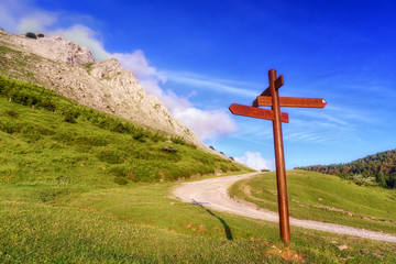 signpost in the mountain