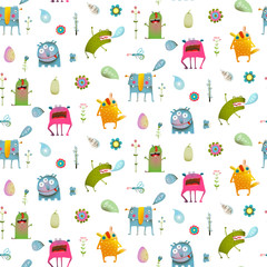 Seamless pattern cartoon monster background for children