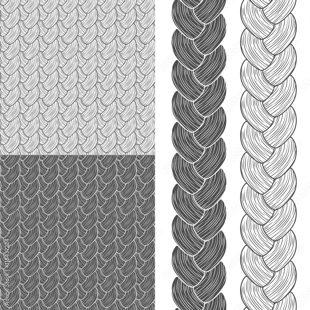 Poster vector set of seamless patterns with pigtails.