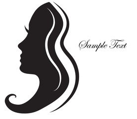 Abstract silhouette of a girl in profile with beautiful hairstyle, long hair. Fashion icon