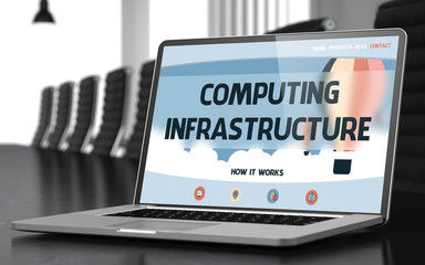 Closeup Computing Infrastructure Concept on Landing Page of Mobile Computer Display in Modern Conference Hall. Toned Image with Selective Focus. 3D.