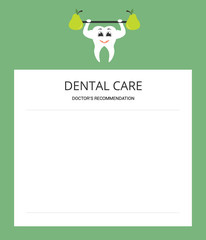 Healthy white tooth and green pear.Notepad sheet. The advice of a doctor. Brochure. Modern flat design.