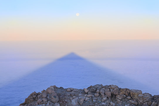 Landscape with stones, shadow of Teide and moon © Luba Shushpanova