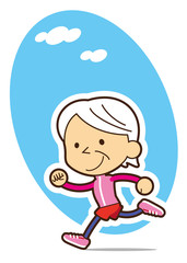 爽やか　元気に走るお婆ちゃん