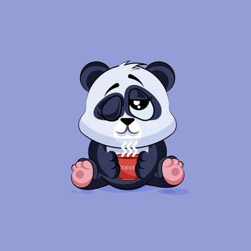 Illustration isolated Emoji character cartoon Panda just woke up with cup of coffee sticker emoticon