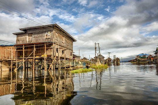 Wooden houses on piles, Inle Lake, Myanmar