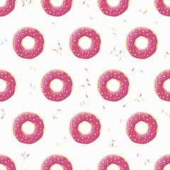 Seamless pattern with colorful tasty glossy donuts, vector illustration