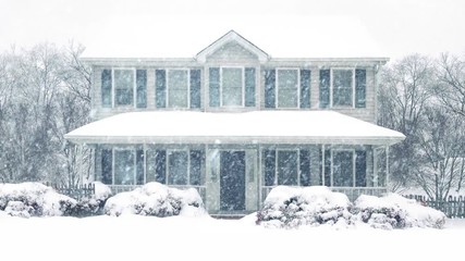 House In Winter Snowstorm - Powered by Adobe