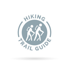 Hiking trail guide symbol with hikers icon. Vector illustration.