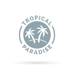 Tropical island paradise icon with palm trees symbol. Vector illustration.