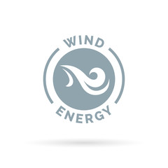Natural wind energy emblem sign with blowing air icon. Vector illustration.