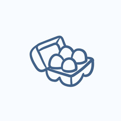 Eggs in carton package sketch icon.