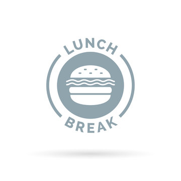 Fastfood lunch break badge sign with a cheeseburger meal icon silhouette. Vector illustration.