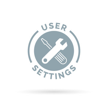 Application settings icon with grey spanner setup configuration tools symbol. Vector illustration.