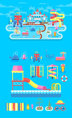 illustration set elements water park