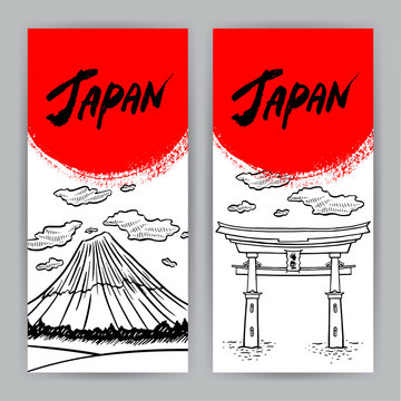 banners of sketch Japanese attractions