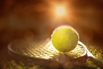 Zelfklevend Fotobehang Close up of tennis ball and racket © vectorfusionart