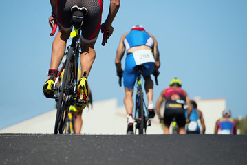 Cycling competition race at high speed,view from behind