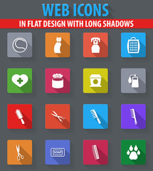 Goods for pets icons set