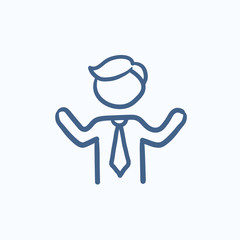 Man with raised arms sketch icon.