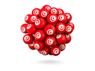 Pile of footballs with flag of tunisia