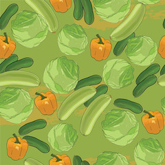vegetables seamless pattern. Hand drawn with watercolor effects.